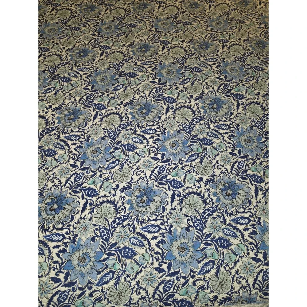 Indigo & Sky Blue Cotton Block Print Quilt Blanket  87